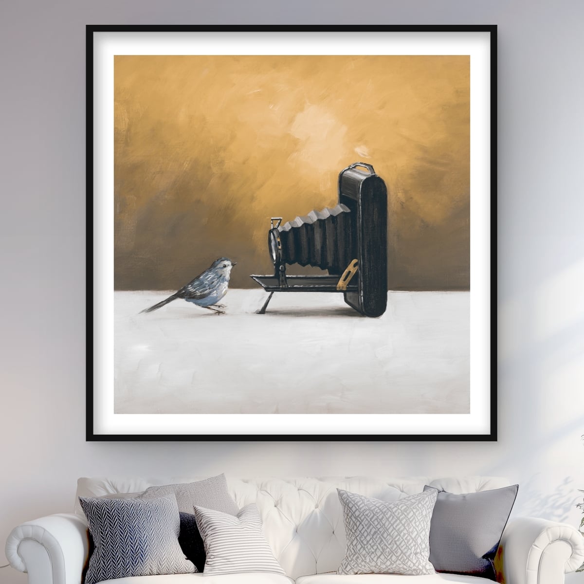 C1FM4848YIFOGQ 48 x 48 in. Old Camera with Bird - Rustic Framed Print Wall Art for Home Decor