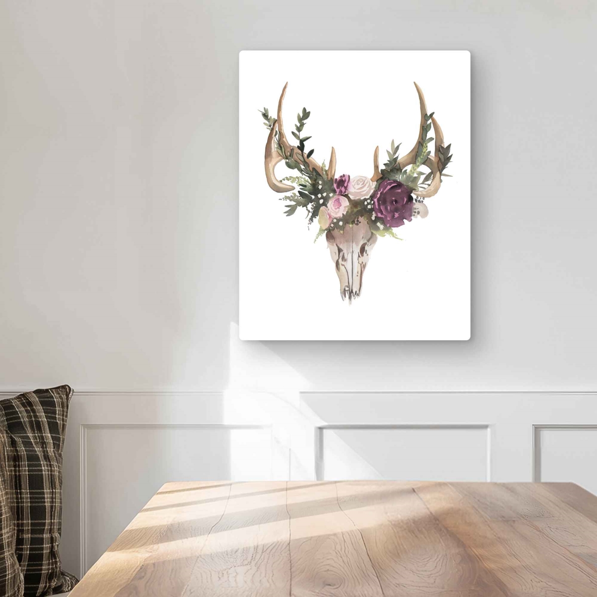 C1MP1620DAUDS8 16 x 20 in. Deer Skull with Flowers - Pink Metal Print Wall Art for Home Decor