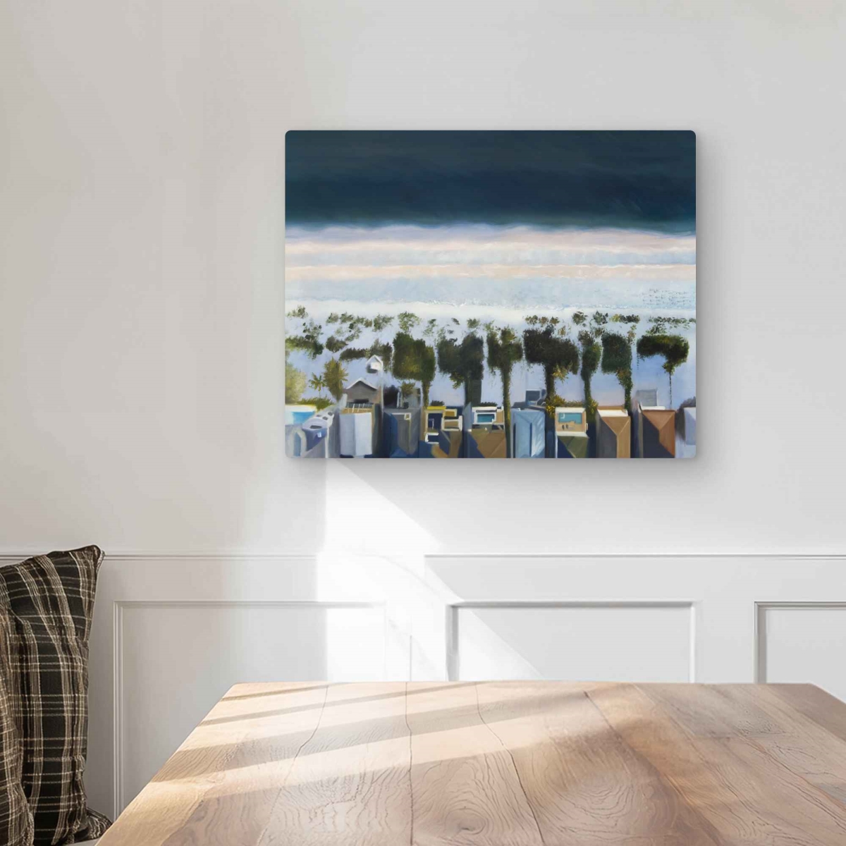 C1MP1620DED69I 16 x 20 in. Bird Eye View of Beach Wall Art - Hyperrealist Blue Metal Print