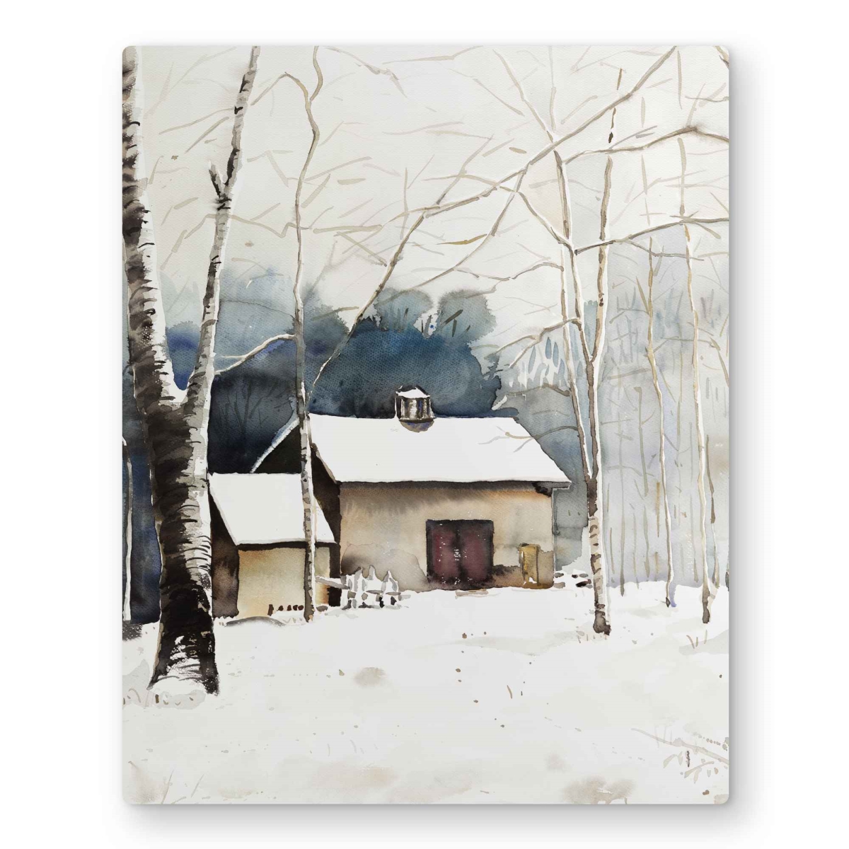 C1MP1620MAKFG7 16 x 20 in. Small Winter Barn - Blue Rustic Metal Print Wall Art for Home Decor