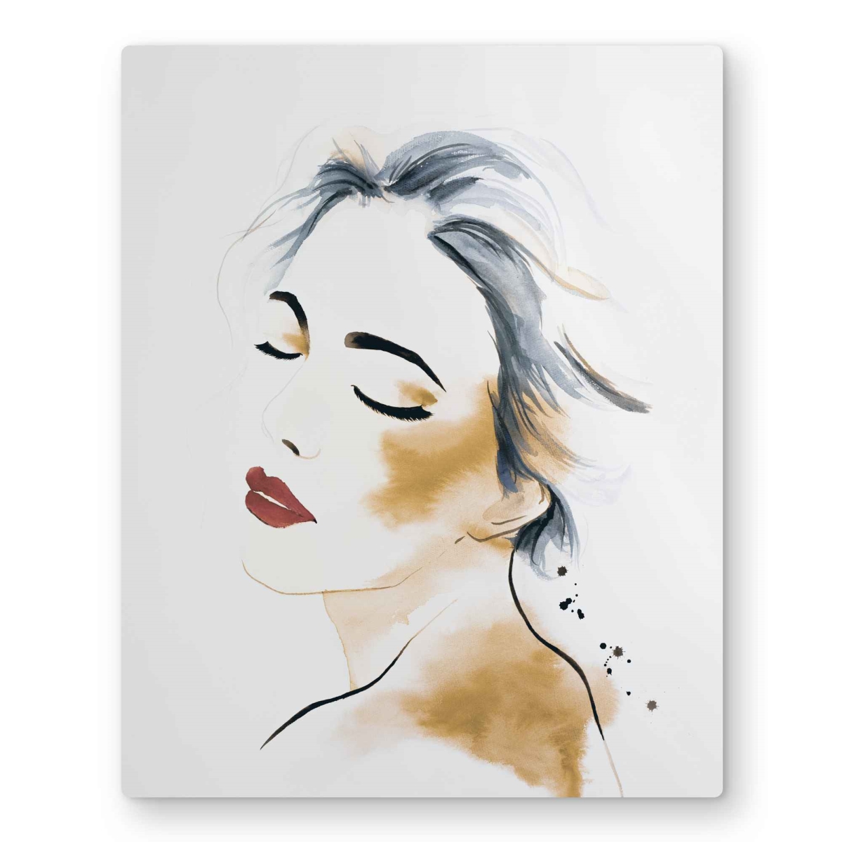 C1MP1620MAQTCL Right Side Watercolor Serenely Lady Portrait Wall Art - Metal Print - 16 x 20 in.