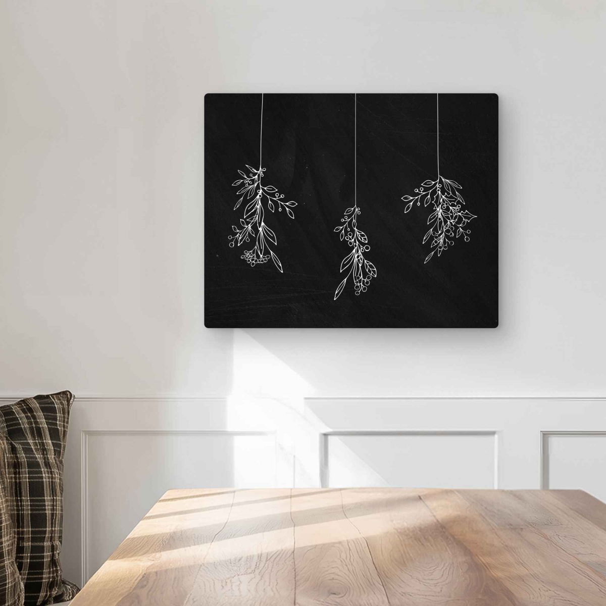 C1MP1620MZYHYF 16 x 20 in. Mistletoe - Black Metal Print Wall Art - Elegant Leaves