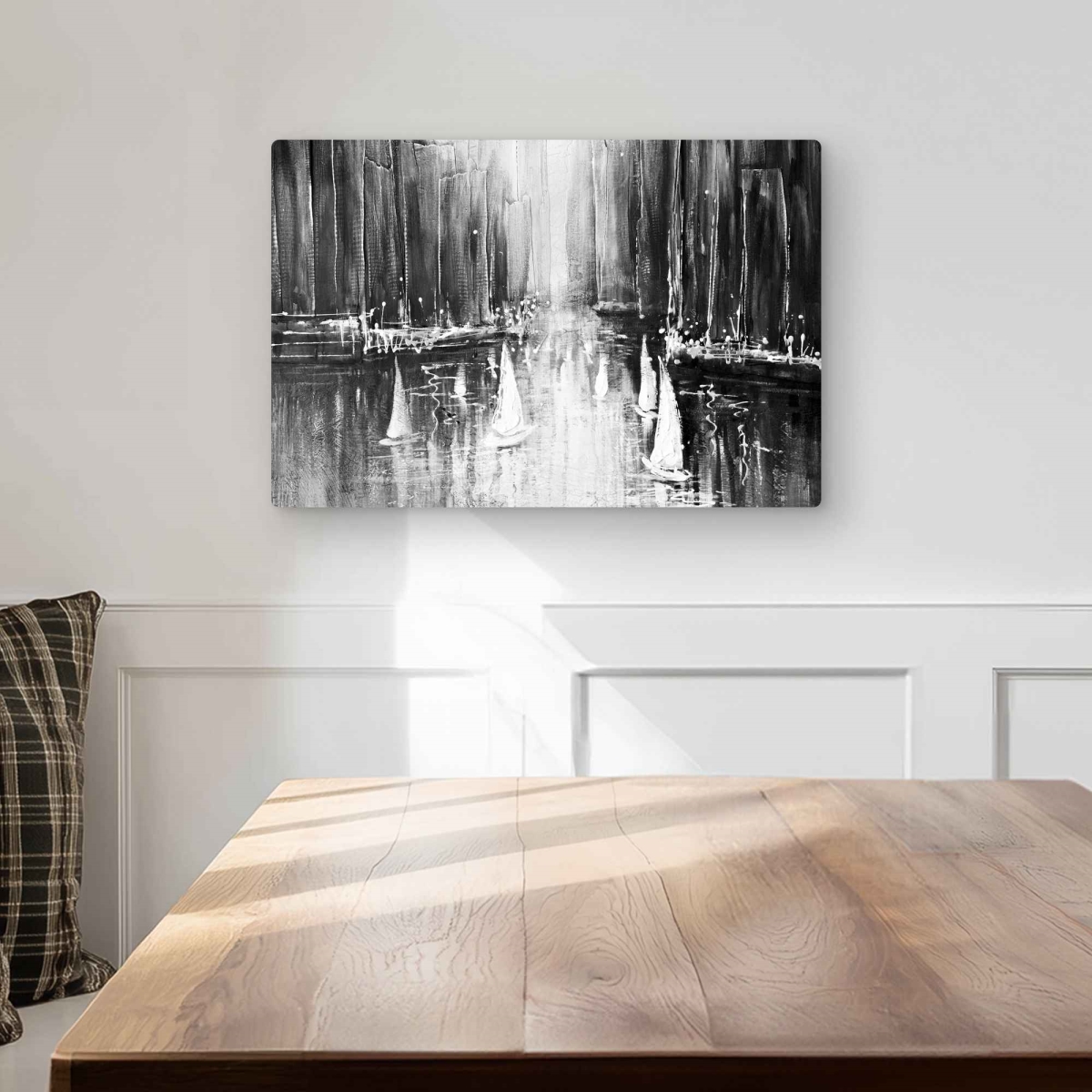 C1MP121892SHTL 12 x 18 in. Grayscale Boats on the Water Wall Art - Coastal Gray Metal Print