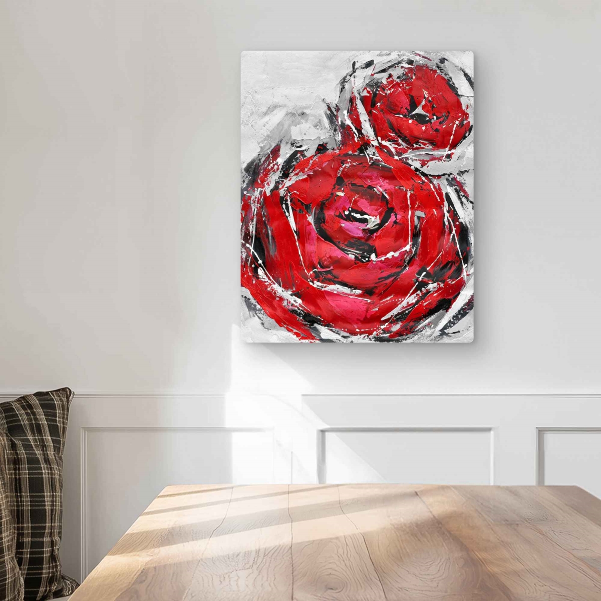 C1MP1620TVUMN7 16 x 20 in. Abstract Red Roses Wall Art - Gray Contemporary Metal Print