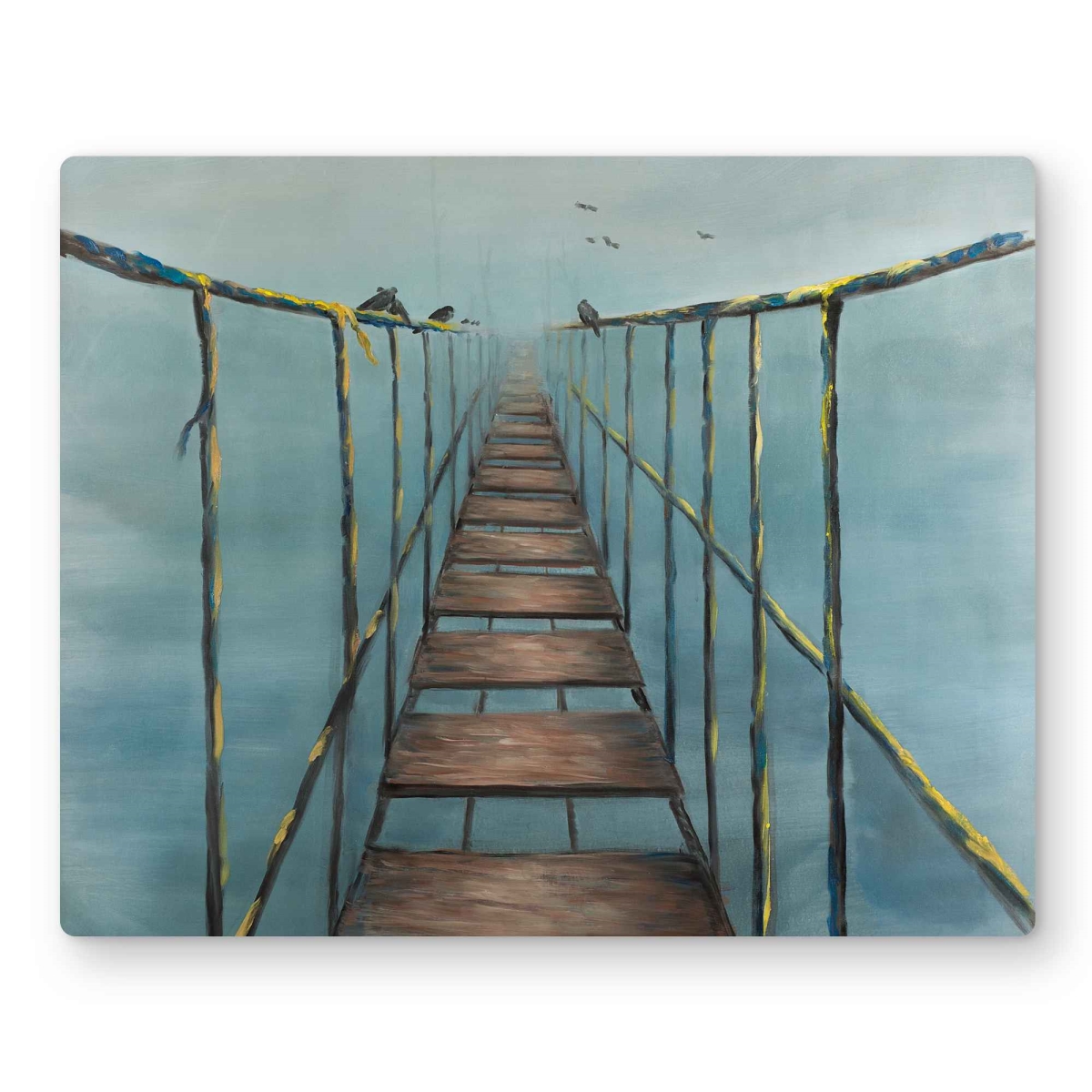 C1MP1620U7VO50 16 x 20 in. In the Jungle - Bridge Blue Metal Print Wall Art for Home Decor