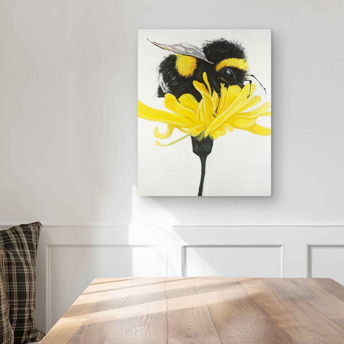 C1MP1620QV9DAV 16 x 20 in. Bumblebee On A Dandelion Wall Art - Black Floral Metal Print Decor