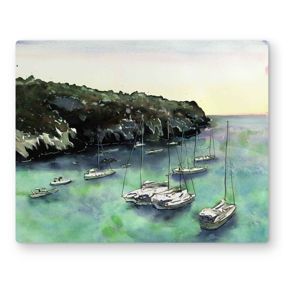 C1MP1620RBTSBP 16 x 20 in. Boats In Cala Macarella - Exotic Metal Print Wall Art for Home Decor