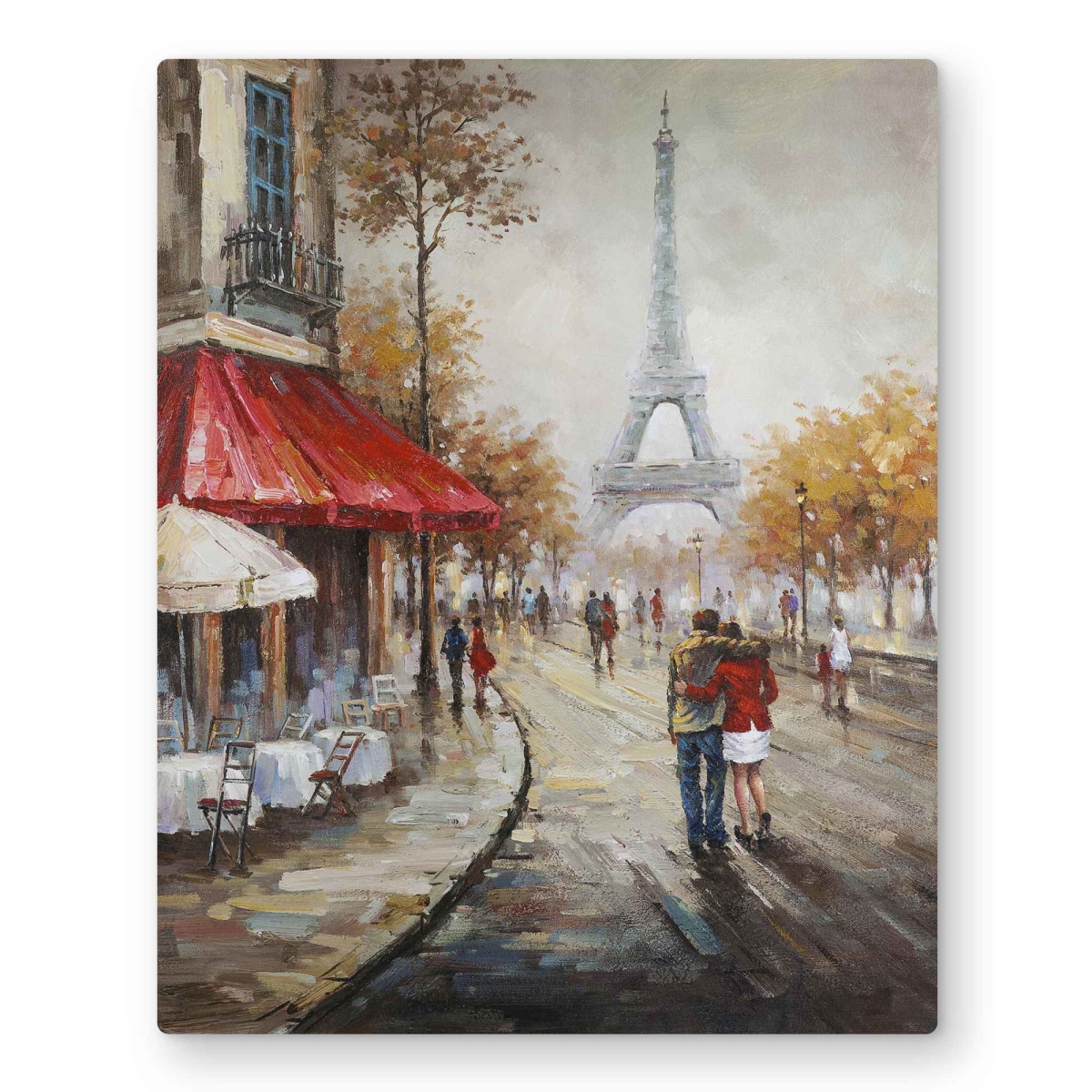 C1MP1620RCLPK8 16 x 20 in. Couple Walking In Paris Street Metal Print Wall Art - Home Decor Art