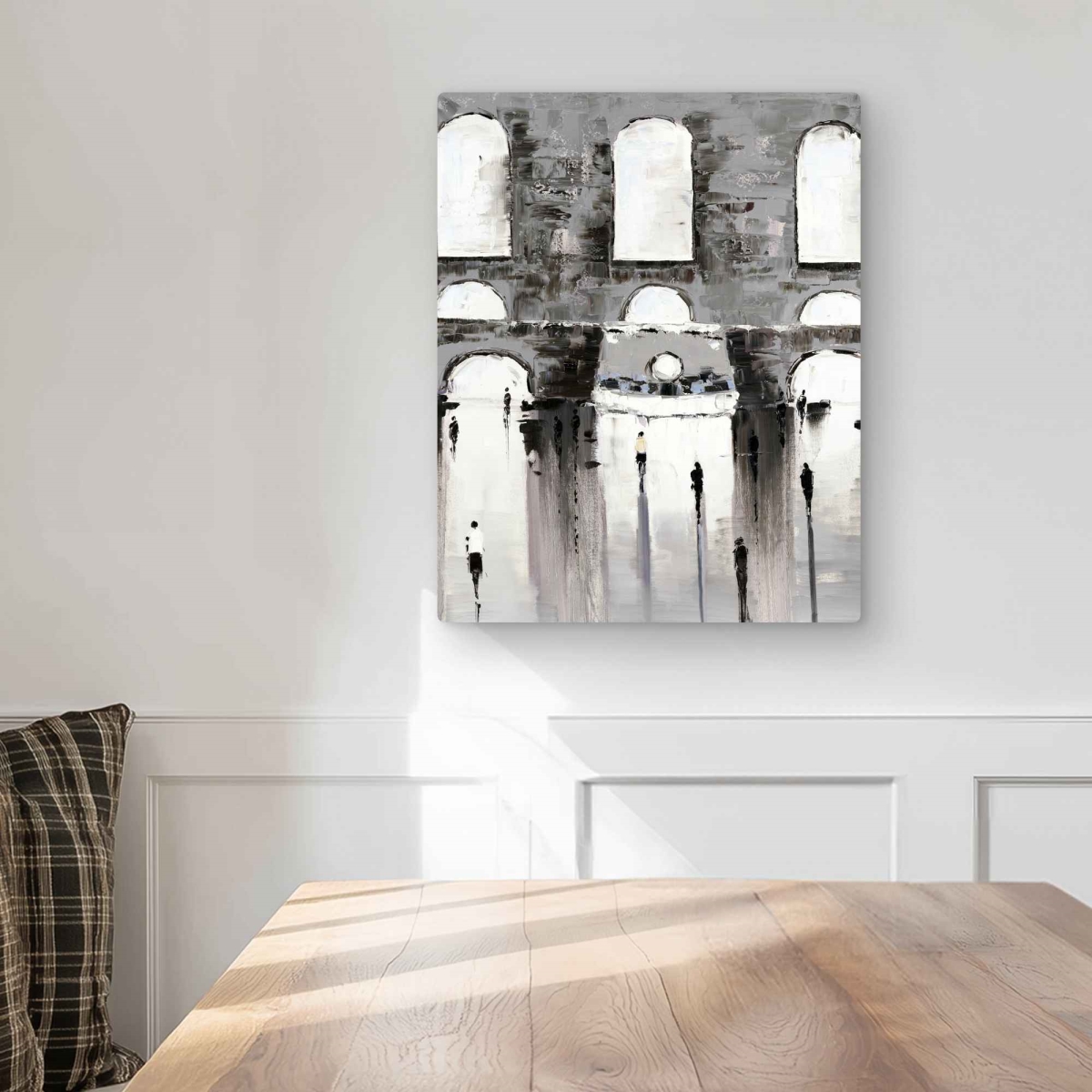 C1MP1620YYEAEL 16 x 20 in. Gray Building with Passersby Wall Art - Woman Street Metal Print