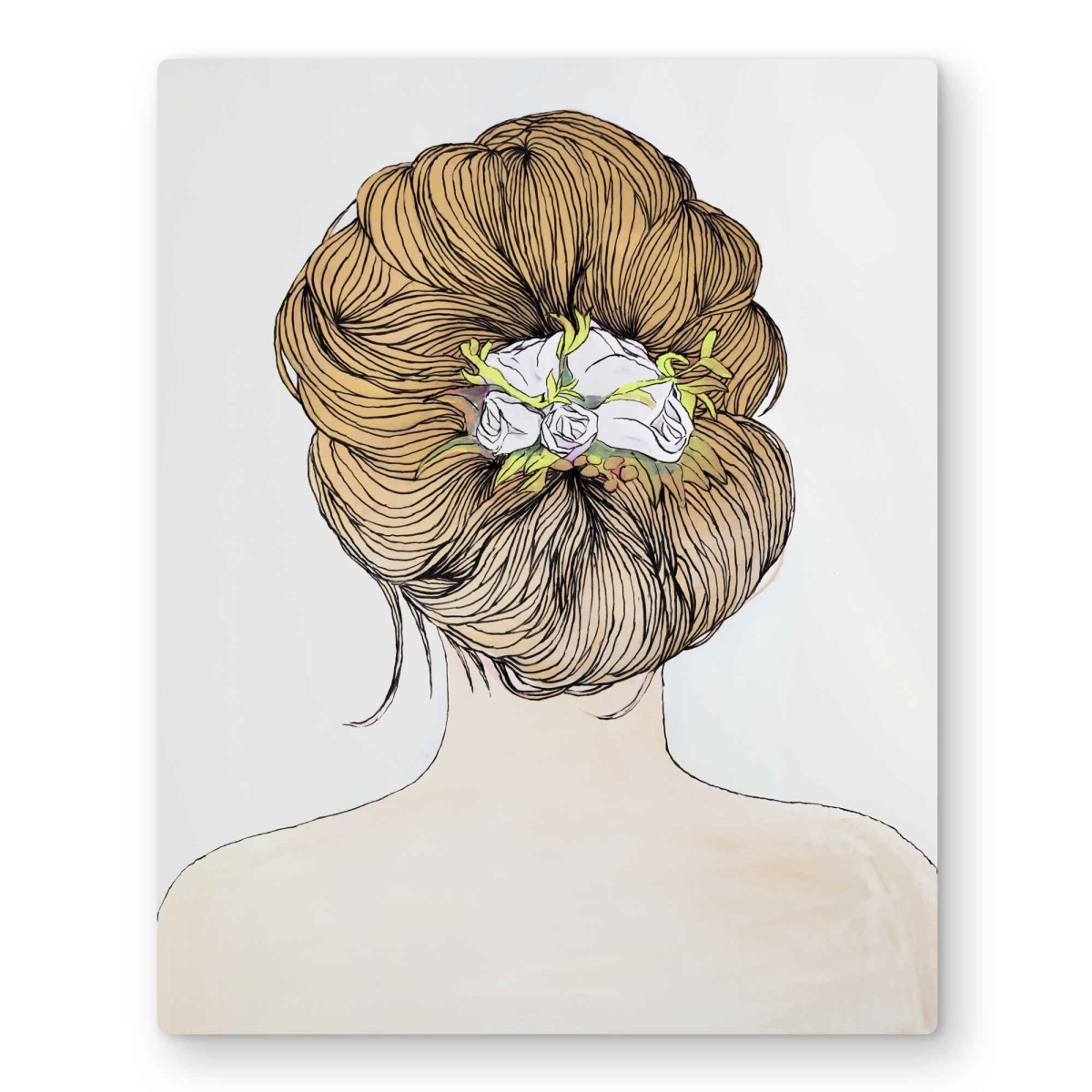 C1MP1620ZBEVIK 16 x 20 in. Lady with Flowers In Blond Hair Wall Art - Beige Woman Metal Print