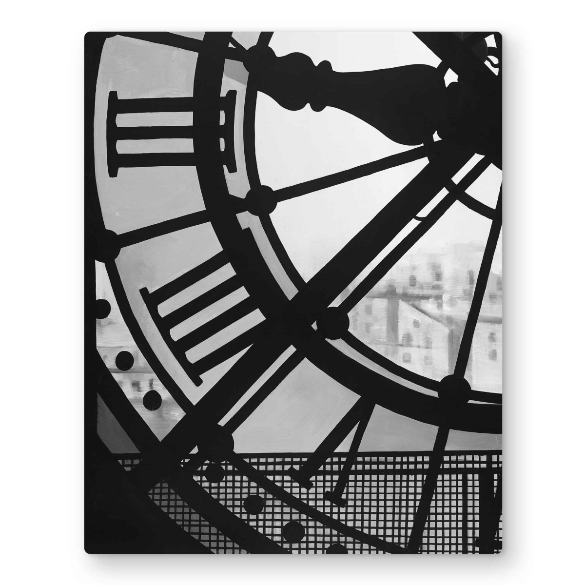 C1MP1620ZKSXU6 16 x 20 in. Clock at the Orsay Museum Wall Art - Black & White Metal Print Decor