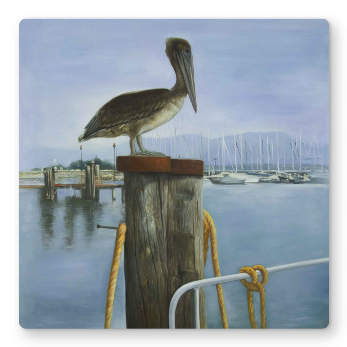 C1MP16161NJ27Q 16 x 16 in. Pelican Brown Boat Metal Print Wall Art - Unique Home Decor Accent