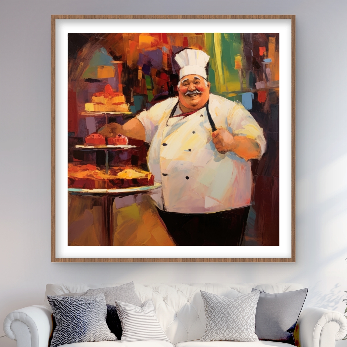 C1FM4848859SHA 48 x 48 in. Jolly Chef - Green Kitchen Framed Matted Print Wall Art - Home Decor