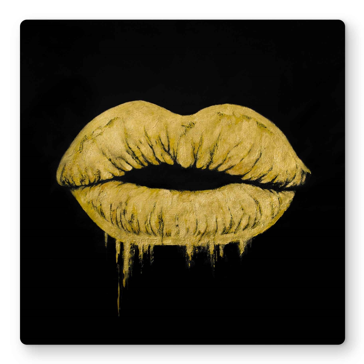 C1MP1616ODHJ9D 16 x 16 in. Golden Lips - Minimalist Black Metal Print Wall Art for Home Decor