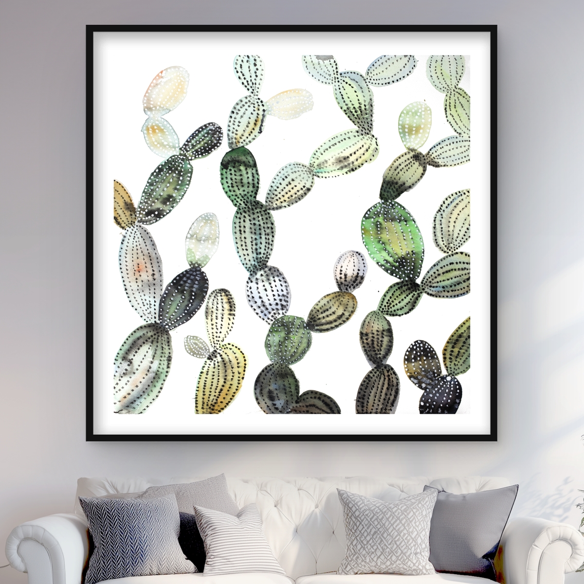 C1FM4848WLSTL0 48 x 48 in. Pattern Opuntia Cactus - Exotic Framed Print Wall Art for Home Decor