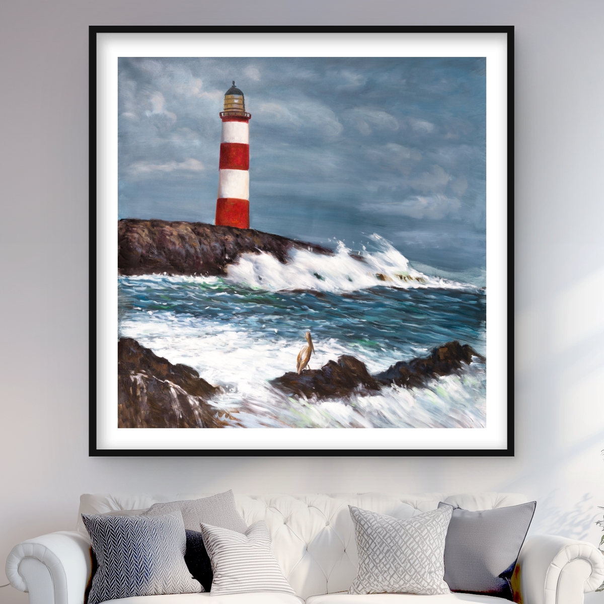 C1FM4848MUKC3G 48 x 48 in. Lighthouse At the Edge of the Sea Unleashed - Framed Print Wall Art