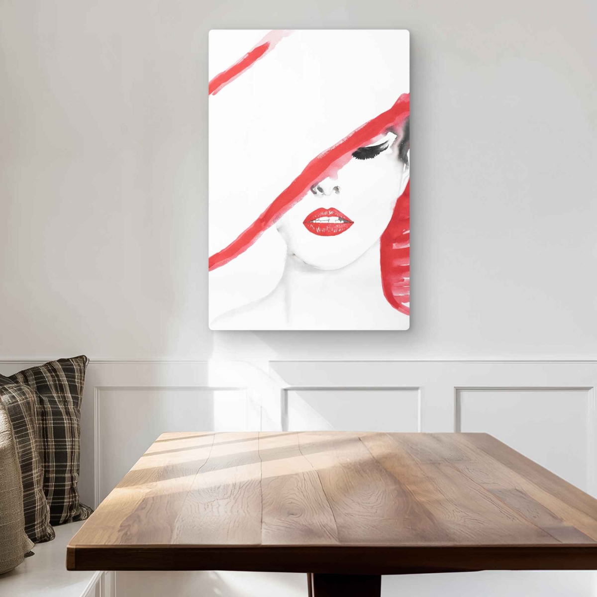 C1MP2030OUUUYA 20 x 30 in. Woman with A Summer Hat Wall Art - Red Illustrative Metal Print Decor