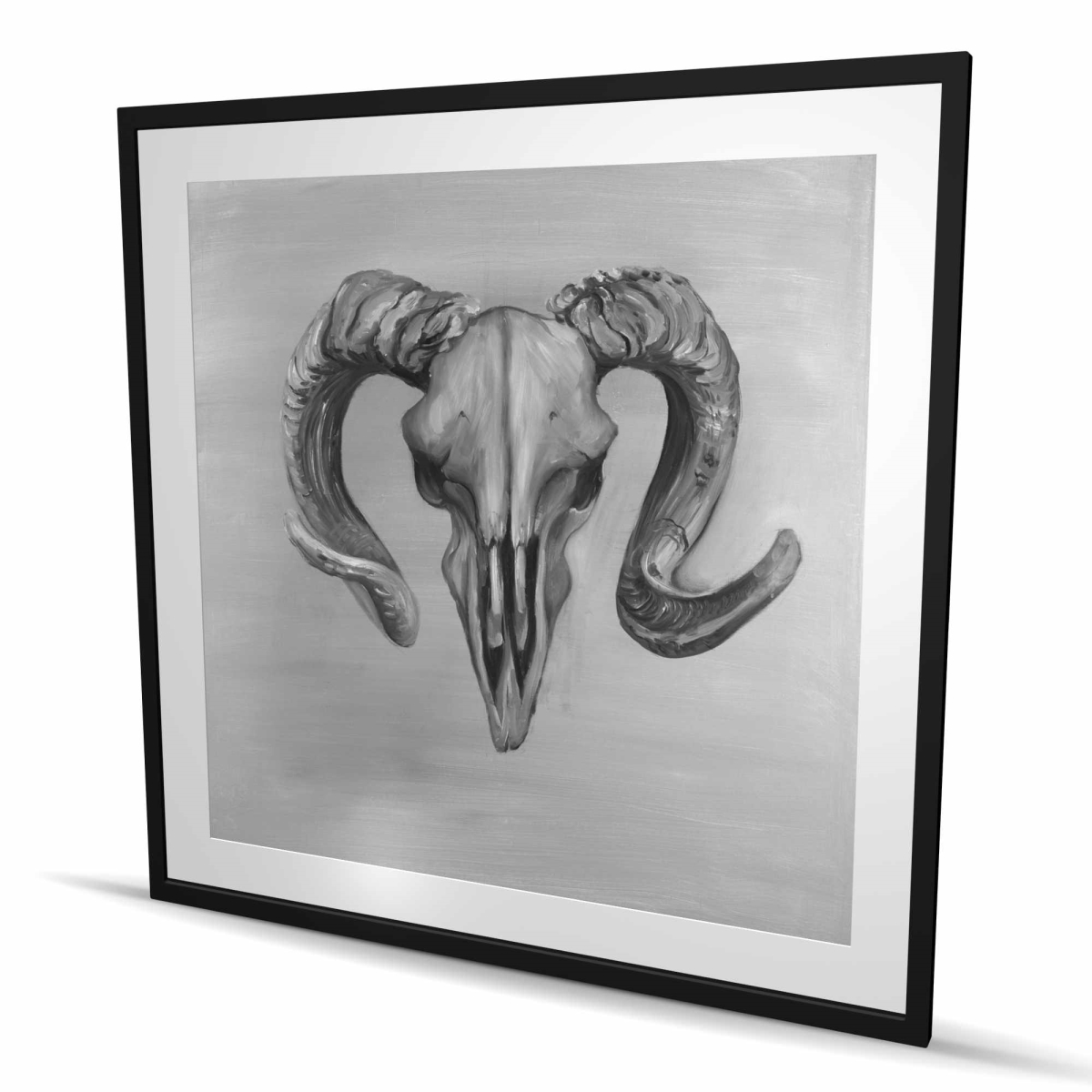 C1FM4848K8MGUS 48 x 48 in. Grayscale Aries Skull - Framed Matted Print Wall Art for Home Decor