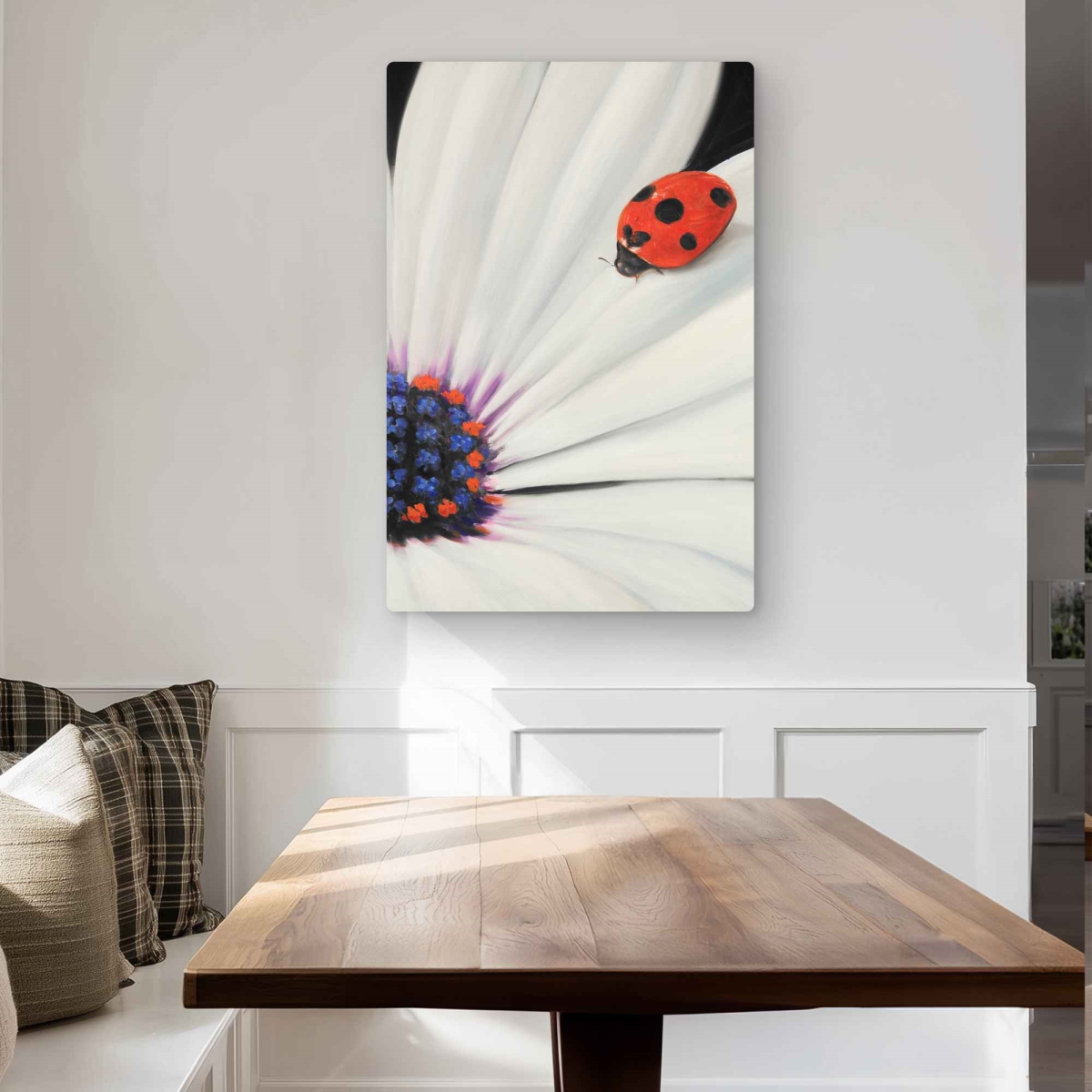 C1MP2436027PQL 24 x 36 in. White Daisy & Ladybug Wall Art - Black Floral Metal Print Decor