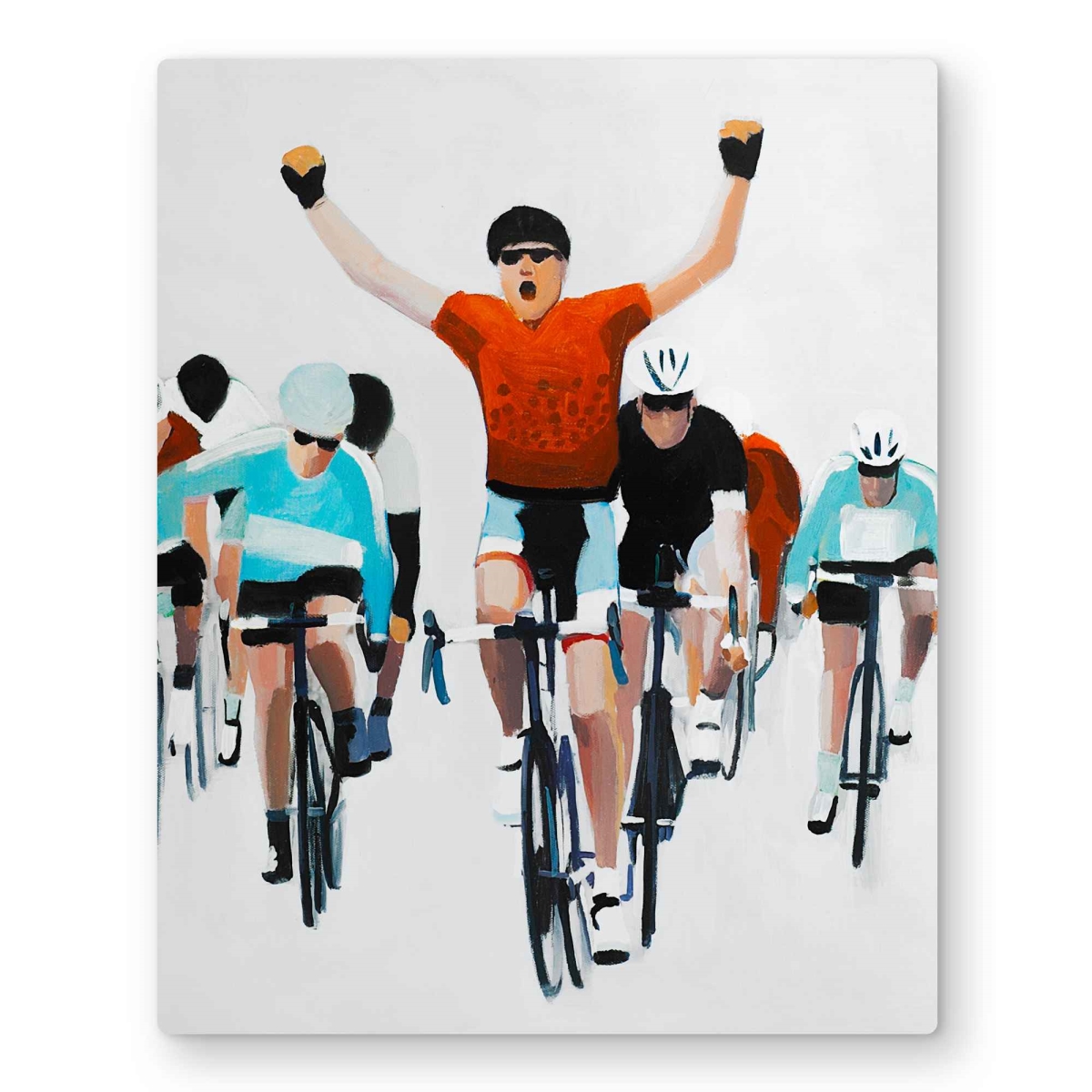 C1MP16203HOOOY 16 x 20 in. Cyclists at the End of A Race Wall Art - Blue Livingroom Metal Print