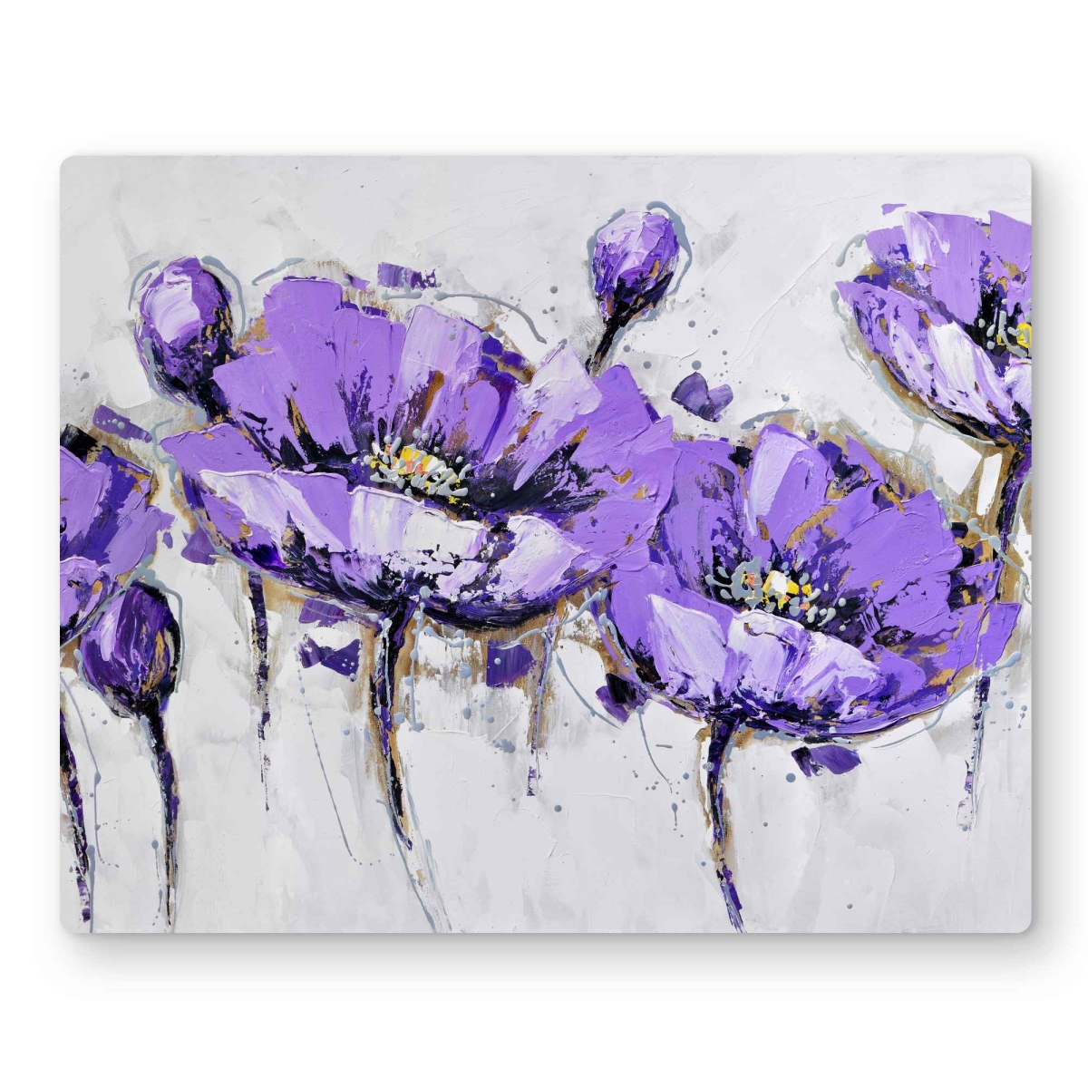 C1MP16203NWF7O 16 x 20 in. Abstract Purple Flowers Wall Art - Gray Botanical Metal Print