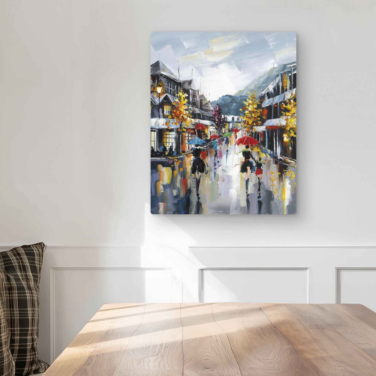 C1MP16203X8C3P 16 x 20 in. Passersby in the Street Metal Print Wall Art - Yellow Fall Decor