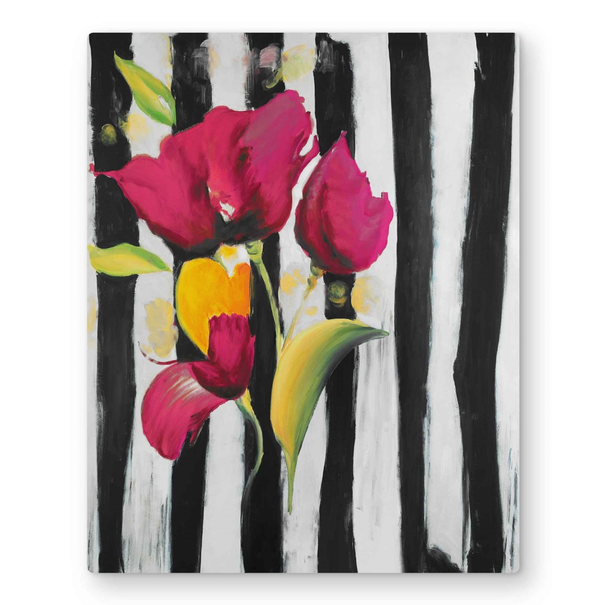 C1MP16204MRQLC 16 x 20 in. Pink Flowers On Black Stripes Wall Art - Bedroom Metal Print Decor