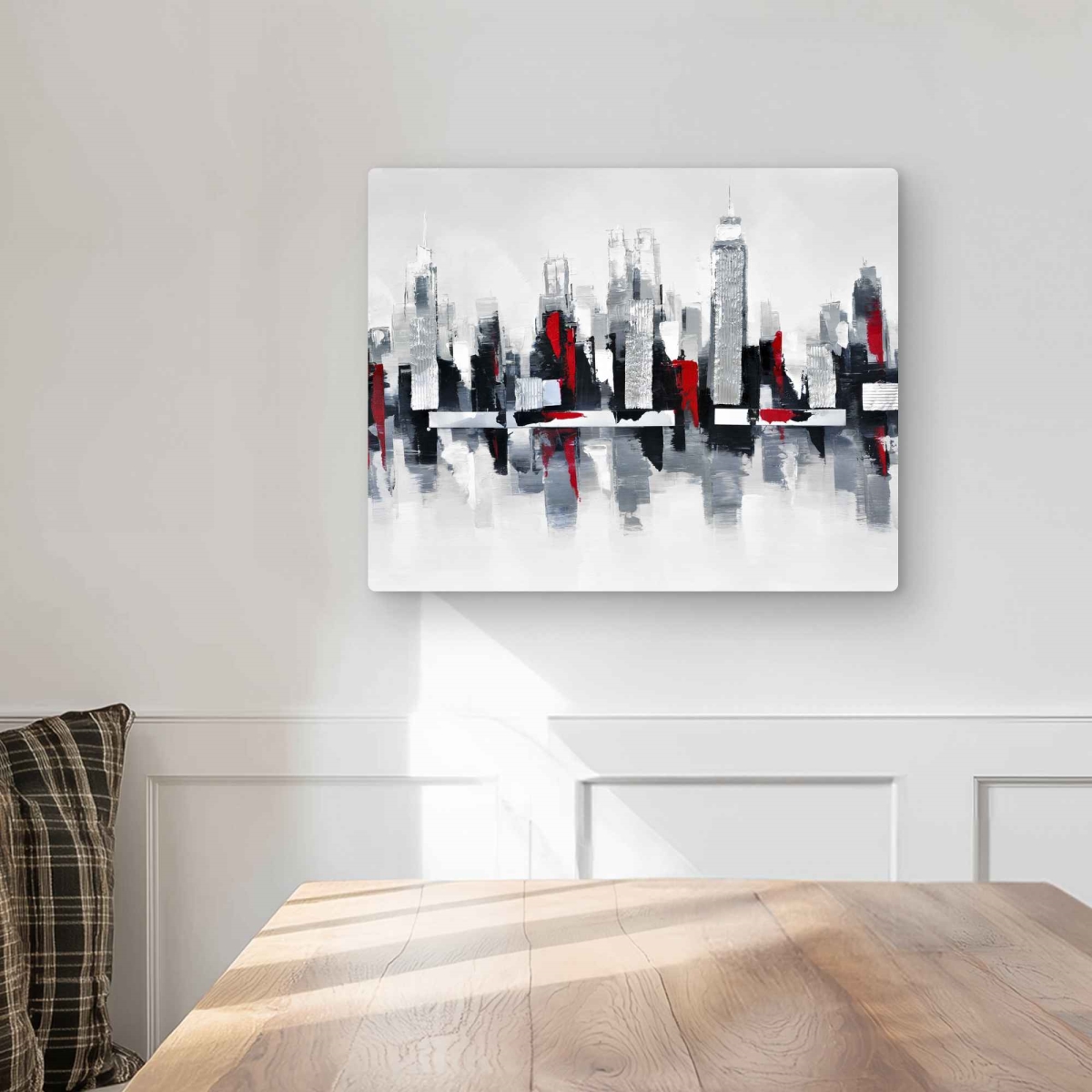 C1MP162050OT1U 16 x 20 in. Gray & Red Cityscape Wall Art - Building Bedroom Metal Print Decor