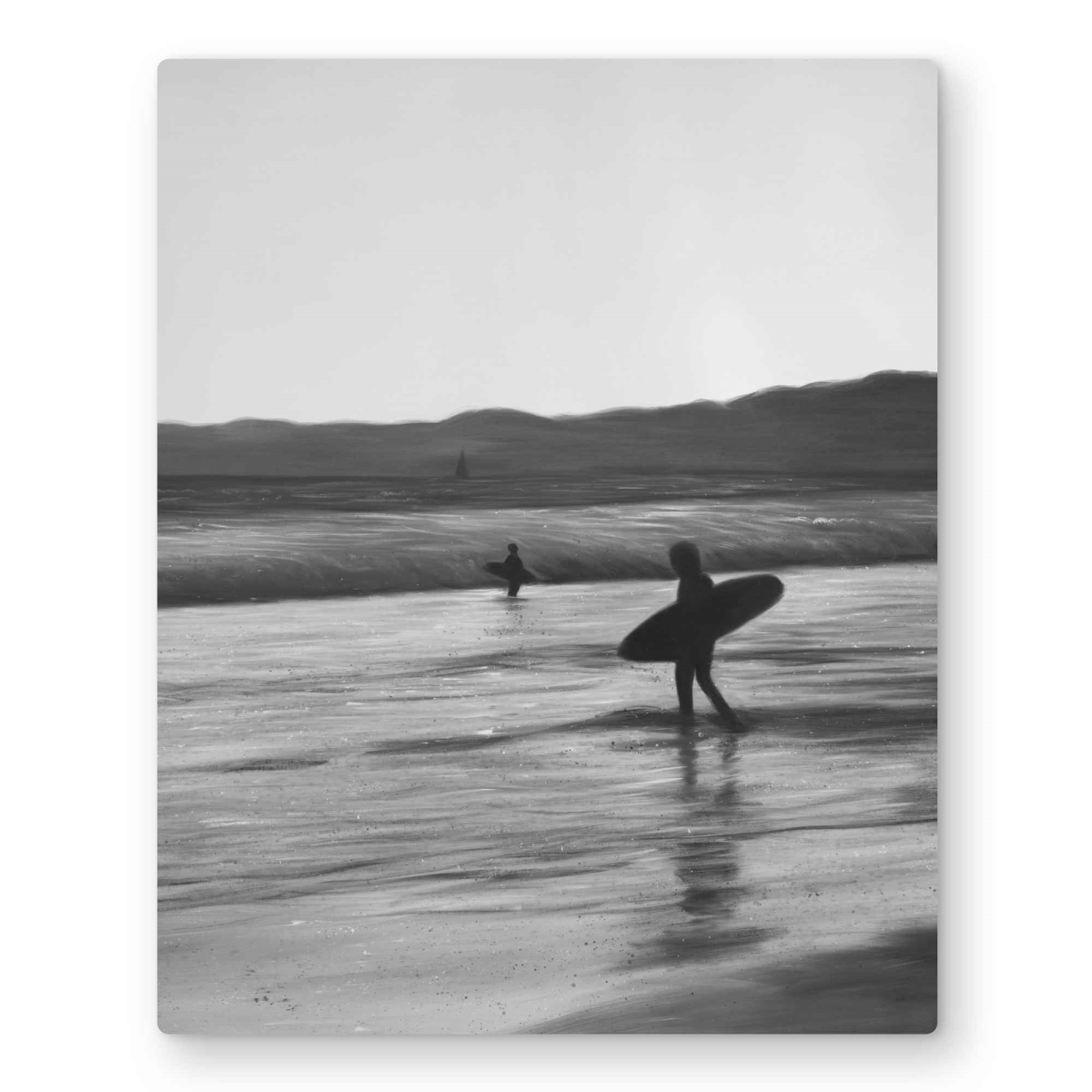C1MP1620AV4ZRV 16 x 20 in. Surfers - Monochrome Gray Metal Print Wall Art for Home Decor