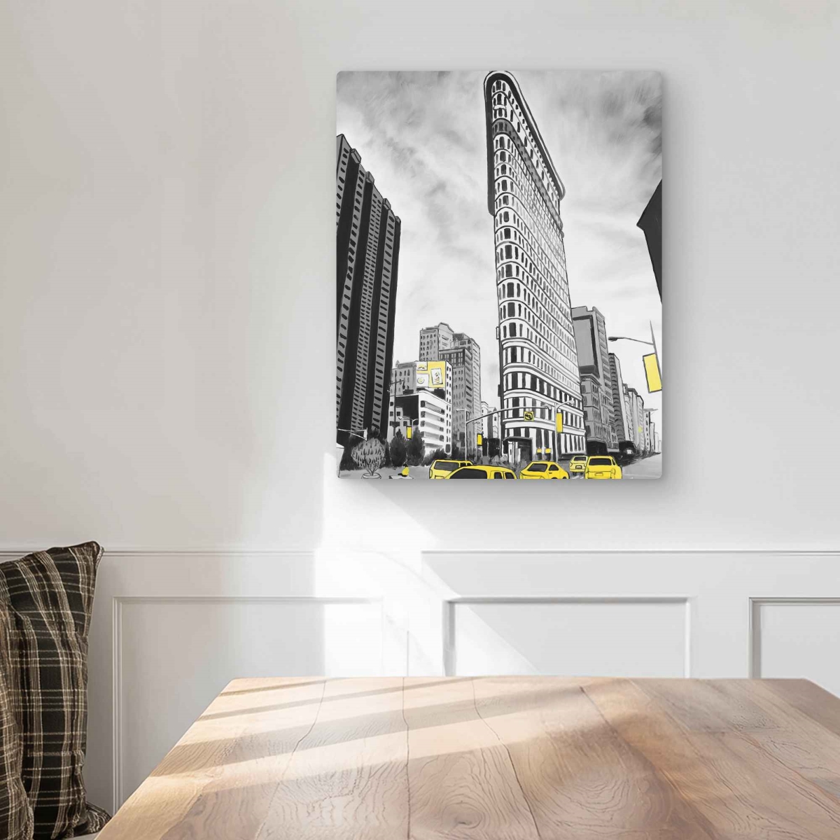 C1MP16205AO4QJ 16 x 20 in. Outline of Flatiron Building Wall Art - York Yellow Metal Print