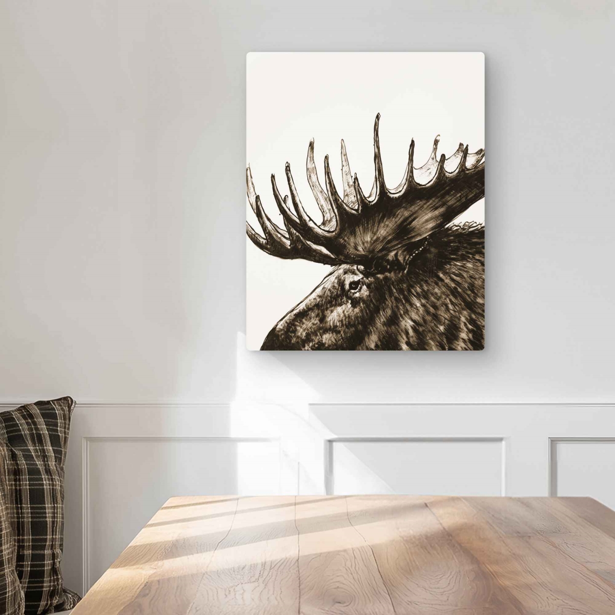 C1MP1620GM7QB0 16 x 20 in. Moose Plume Sepia - Beige Animals Metal Print Wall Art for Home Decor