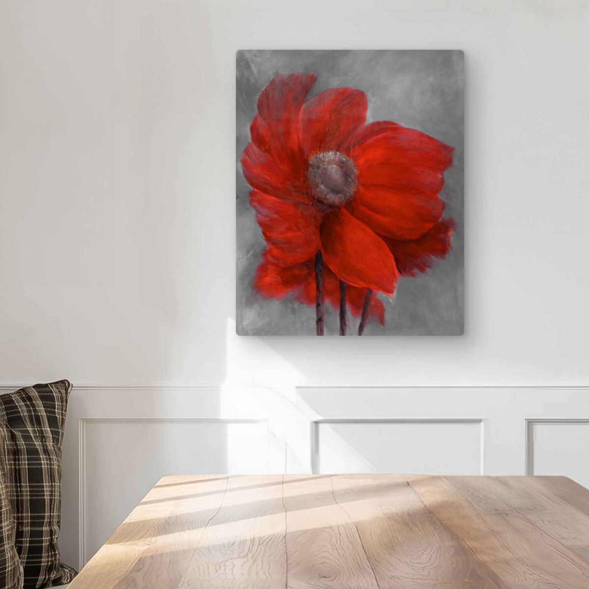 C1MP1620B9XRZK 16 x 20 in. Red Flower in the Wind - Floral Metal Print Wall Art for Home Decor