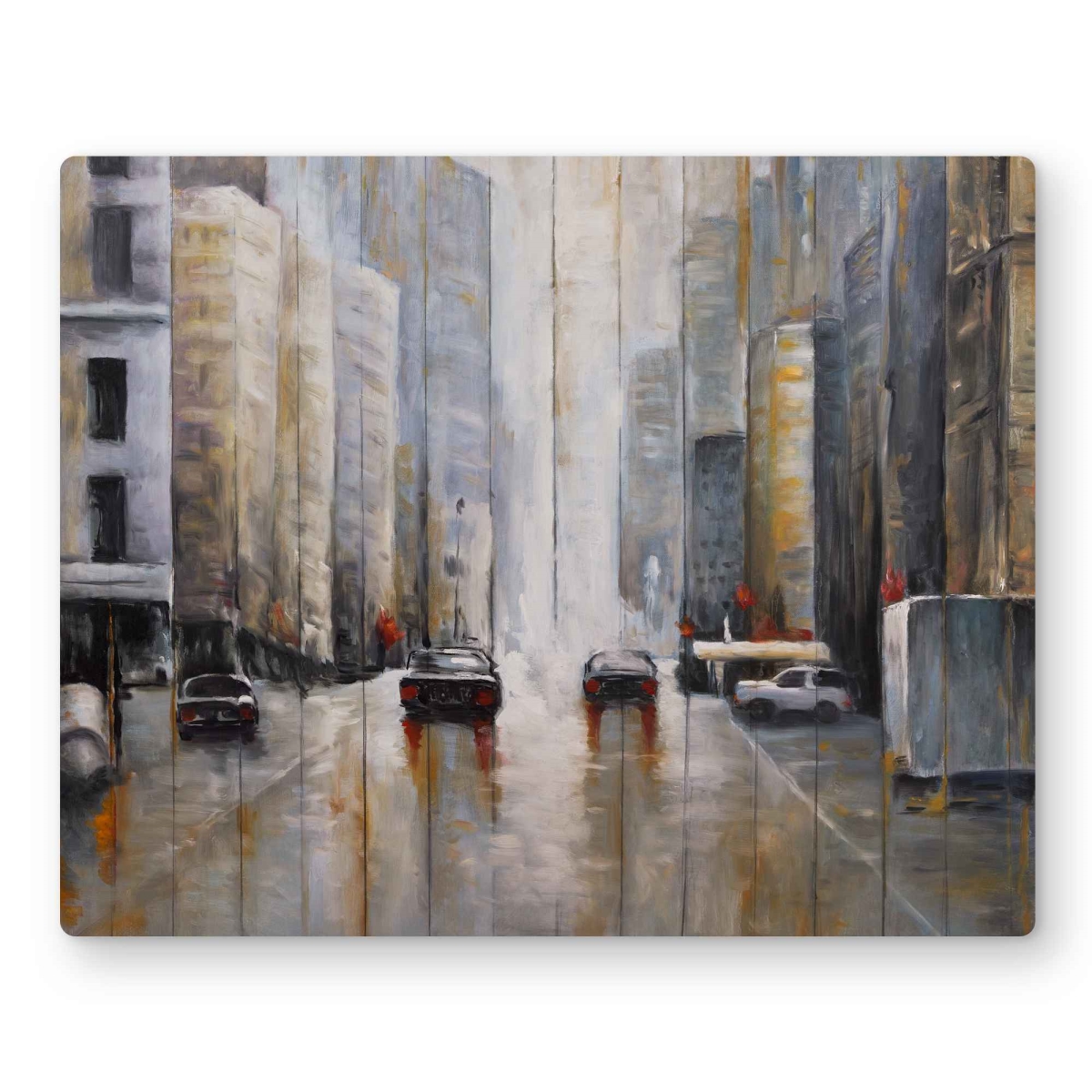 C1MP1620H4FBDY 16 x 20 in. Cars in the Morning Rain Wall Art - Bedroom Street Scenery Metal Print