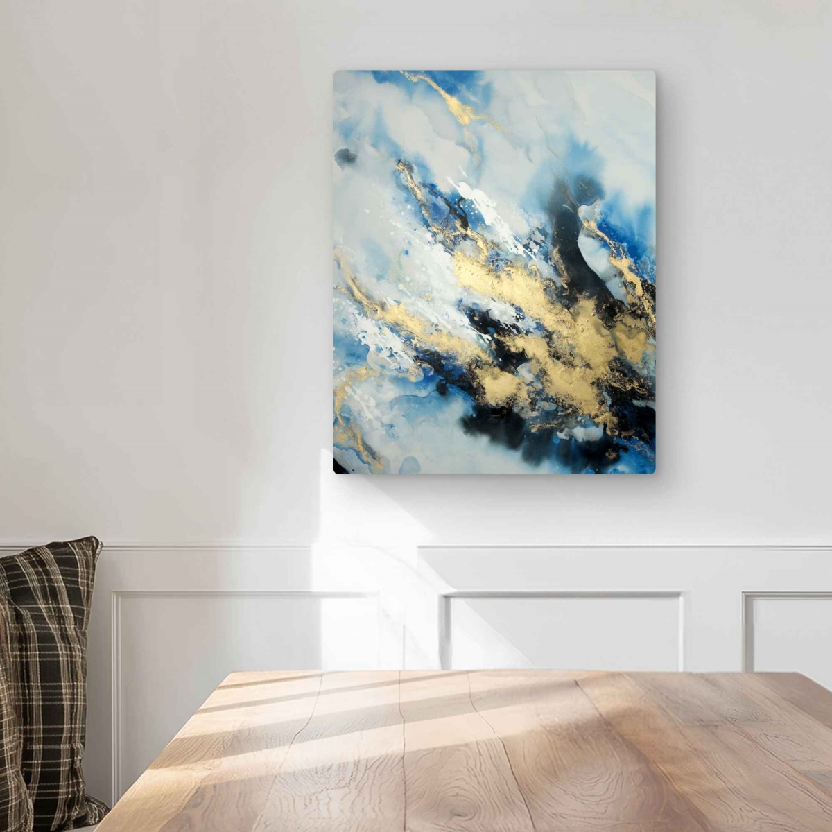 C1MP1620LWH89B 16 x 20 in. Blue Marble - Abstract Gold Metal Print Wall Art for Home Decor