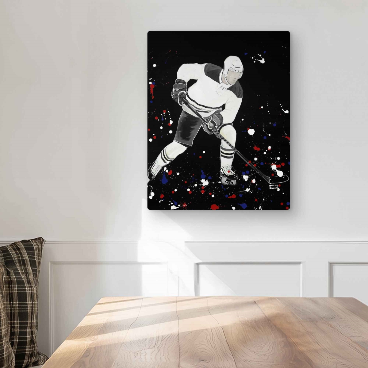 C1MP1620RJOPBX 16 x 20 in. Hockey Player Ready for Action Wall Art - Modern White Metal Print