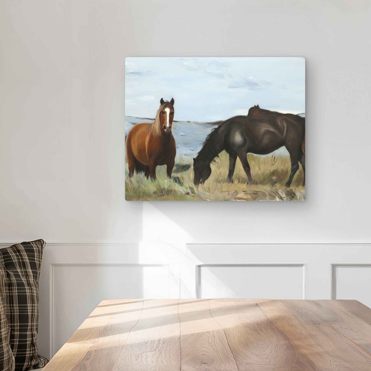 C1MP1620QHQW4B 16 x 20 in. Horses Eating in the Meadow Wall Art - Farmhouse Landscapes Metal Print