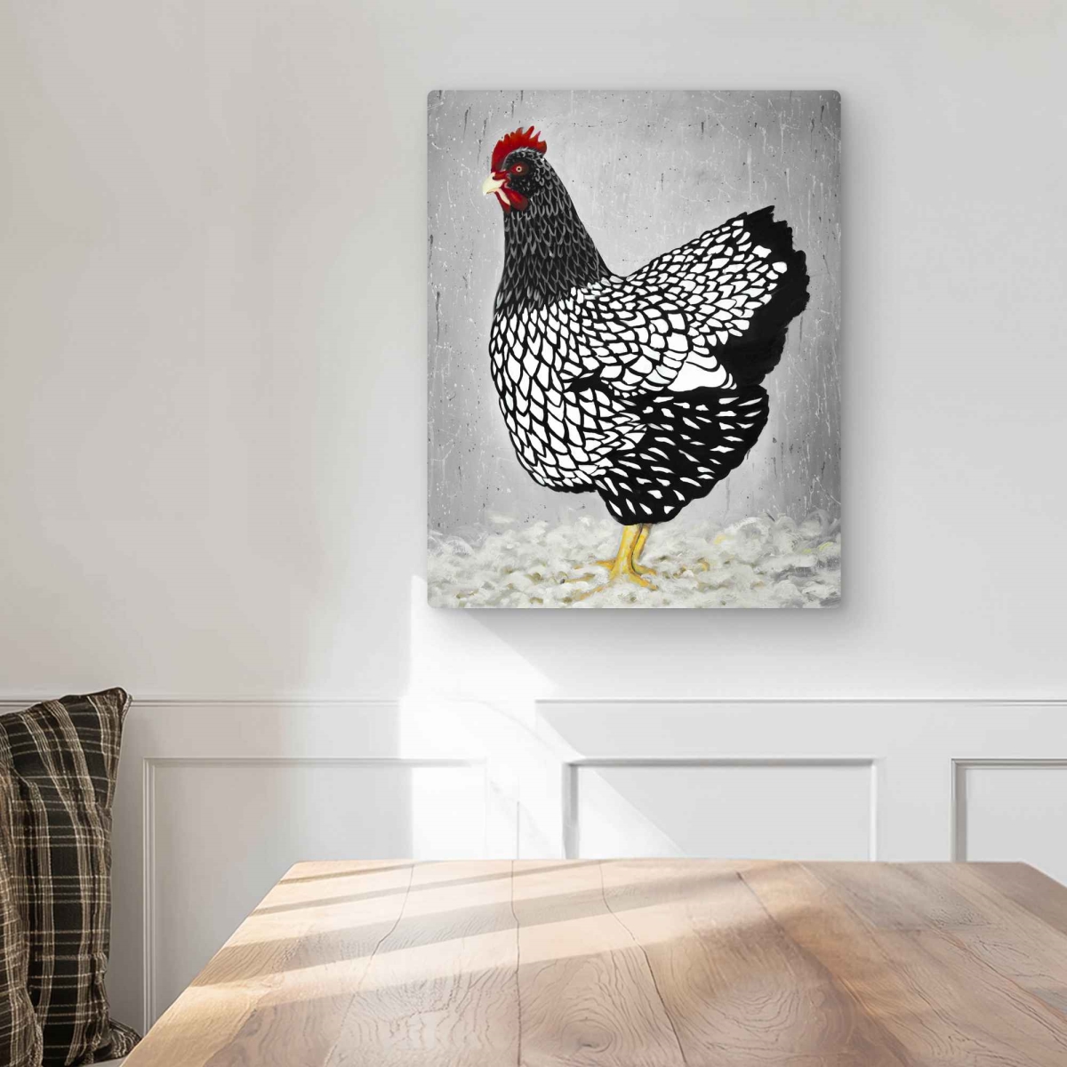 C1MP1620YBPH75 16 x 20 in. Black & White Wyandotte Hen Wall Art - Farmhouse Animals Metal Print