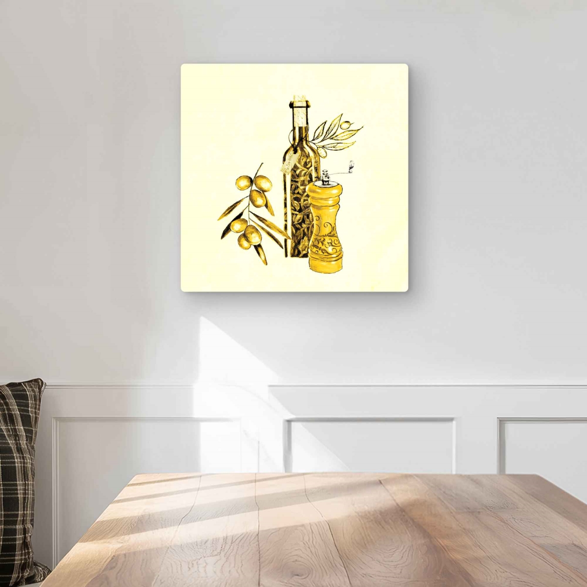 C1MP16160QX31I 16 x 16 in. Olive Oil & Pepper Wall Art - Yellow Still Life Metal Print Decor
