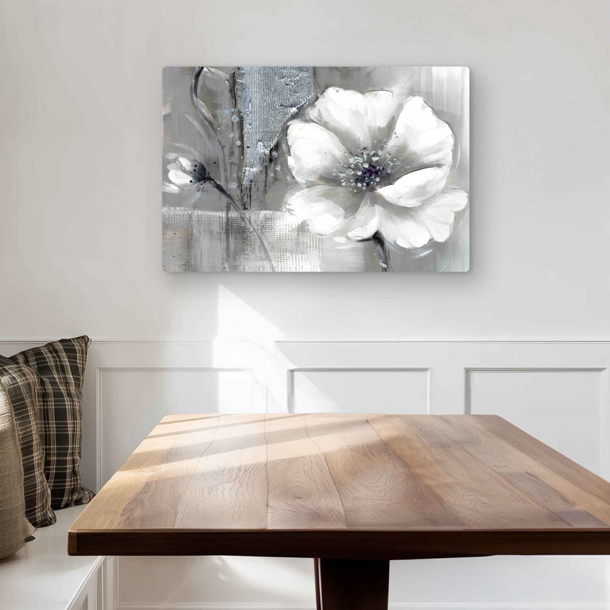 C1MP2030ISCTYC 20 x 30 in. Monochrome & Silver Flowers Wall Art - Office Metal Print Decor