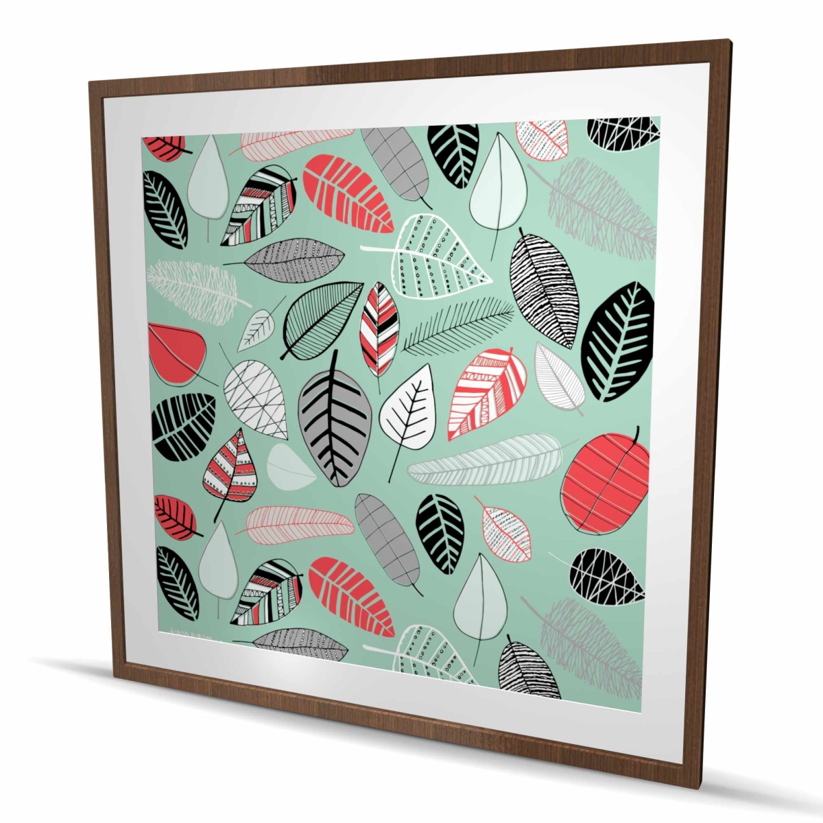 C1FM48485P43KJ 48 x 48 in. Turquoise Leaf Patterns - Framed Matted Print Wall Art for Kids Decor