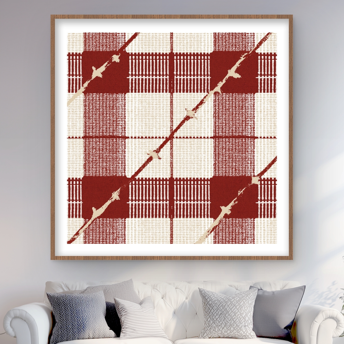 C1FM48485TGPGI 48 x 48 in. Red Square Pattern - Beige Framed Matted Print Wall Art - Home Decor