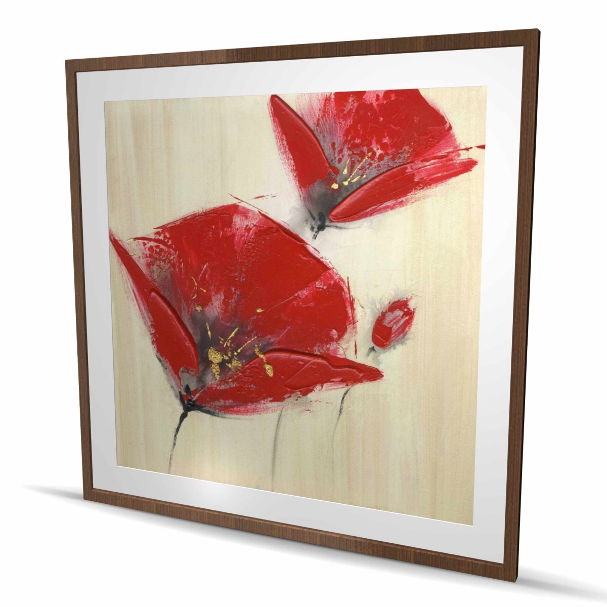 C1FM4848CG6NSE 48 x 48 in. Three Red Flowers with Texture - Beige Framed Matted Print Wall Art