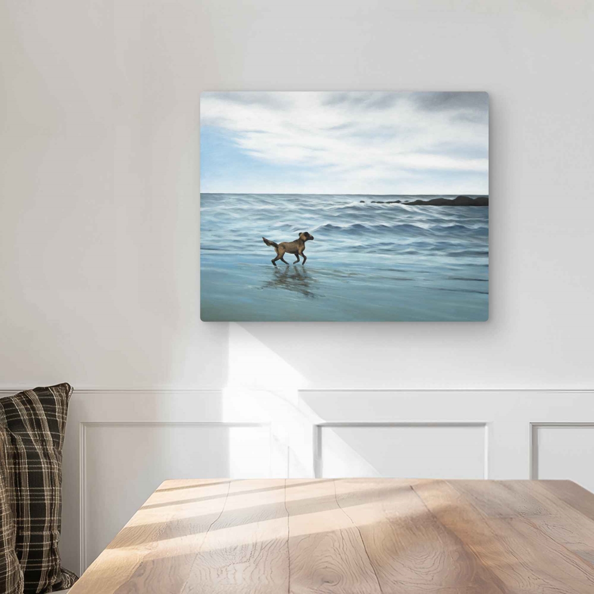 C1MP16202GTLJL 16 x 20 in. Dog on the Beach - Coastal Metal Print Wall Art for Home Decor