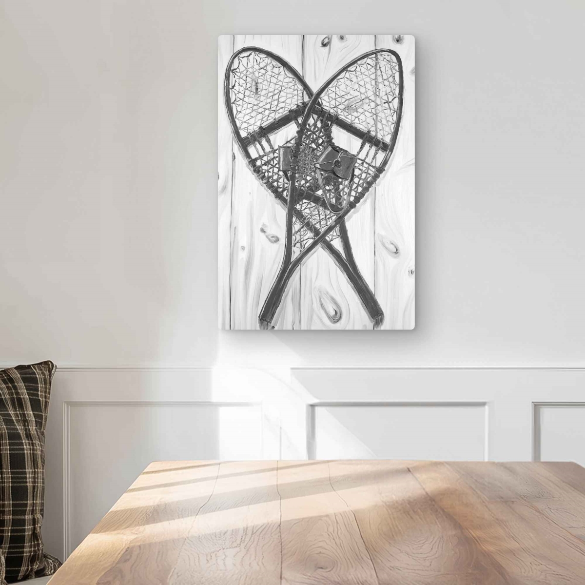 C1MP1218A9I35S 12 x 18 in. Vintage Monochrome Wood Snowshoes Wall Art - Black Metal Print Decor
