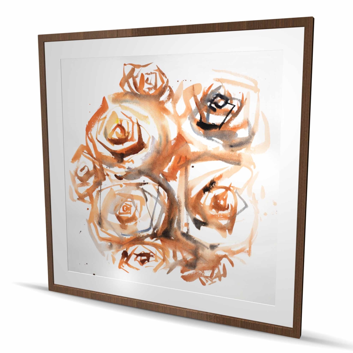 C1FM4848Q5DLQV 48 x 48 in. Sepia Style Abstract Roses Bundle - Framed Matted Print Wall Art