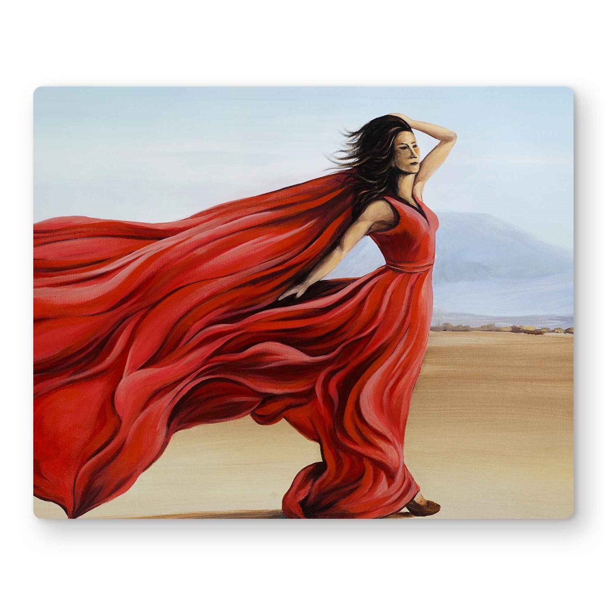 C1MP1620A4MKV4 16 x 20 in. Red Dress in the Desert Wall Art - Woman Bedroom Metal Print Decor