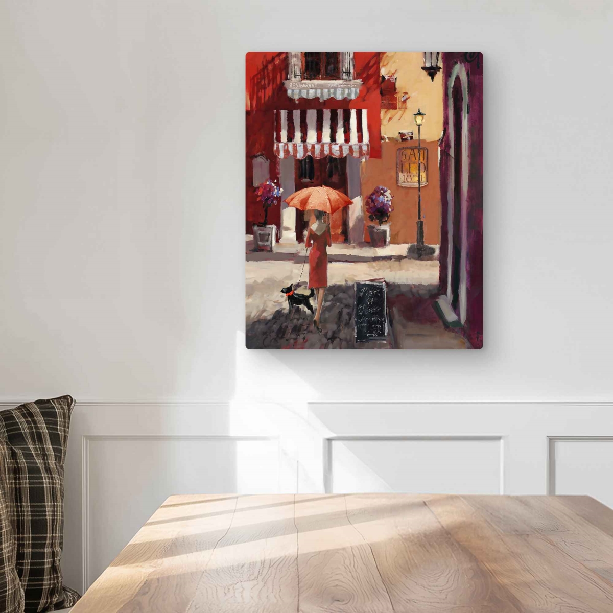 C1MP16203CTZIM 16 x 20 in. Lady Walking with Her Dog Wall Art - Contemporary Metal Print Decor