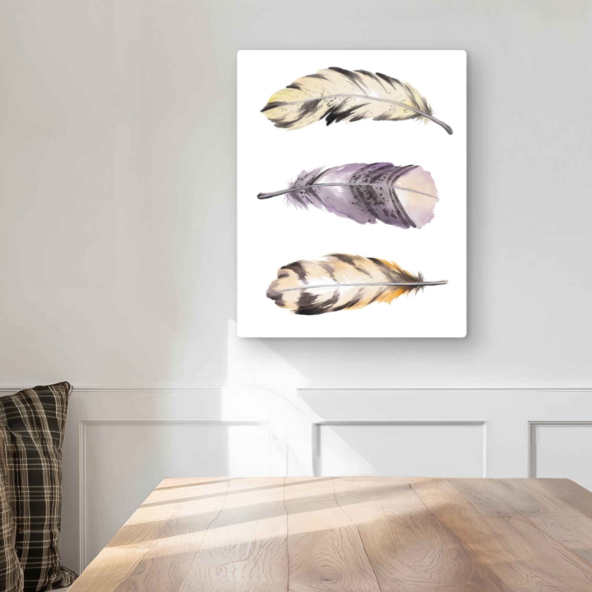 C1MP16203K73DD 16 x 20 in. Horizontal Striped Feather Set Wall Art - Bohemian Metal Print Decor