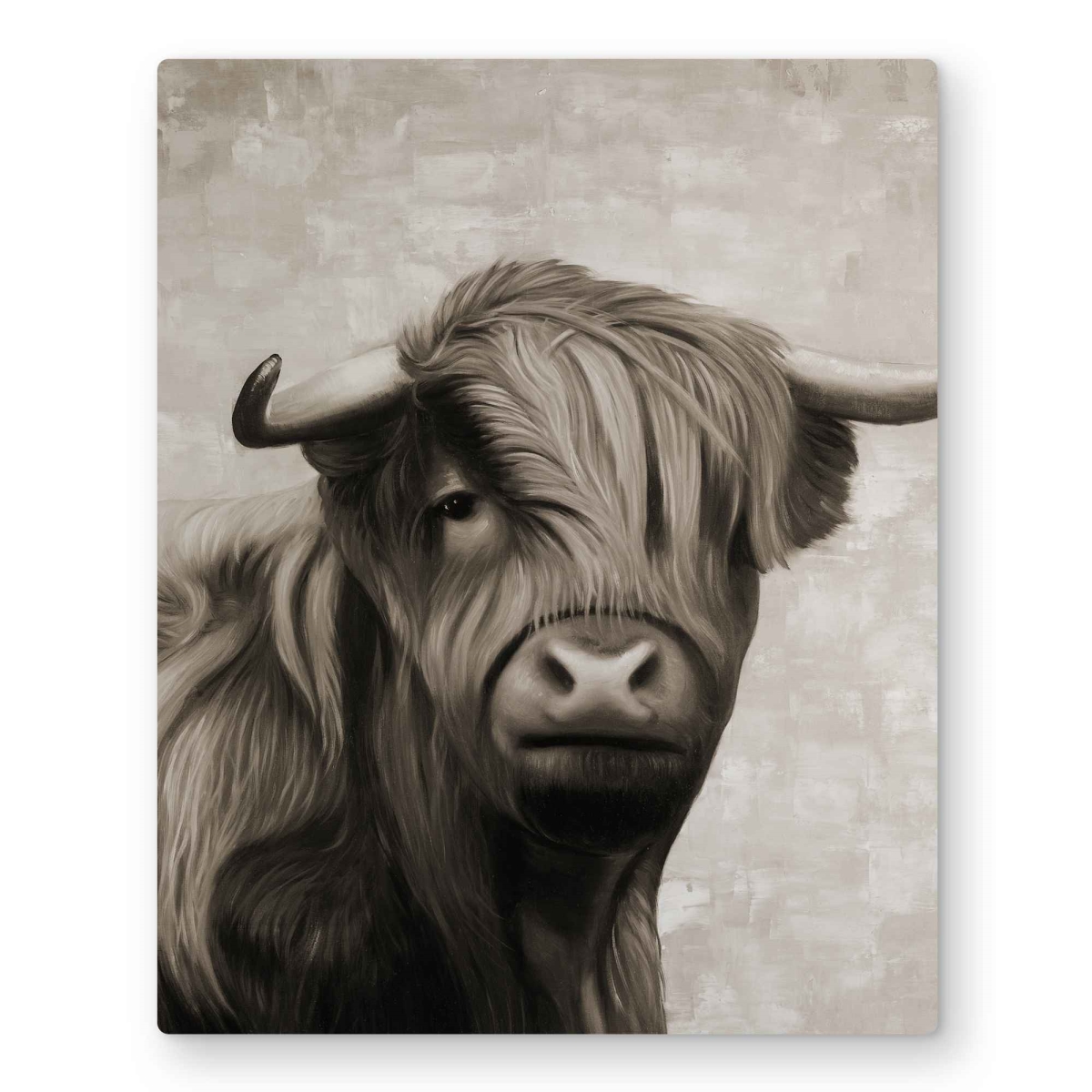 C1MP16203K9P8I 16 x 20 in. Highland Cattle Sepia Wall Art - Farmhouse Livingroom Metal Print