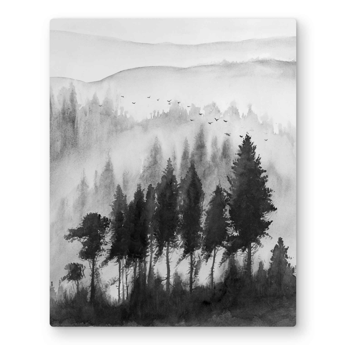C1MP16209NDH1M 16 x 20 in. Mono Mountains Landscape Watercolor Black Metal Print Wall Art